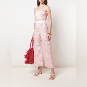 Alexis Red and White Strapless embroidered “Pretti”Jumpsuit size Medium